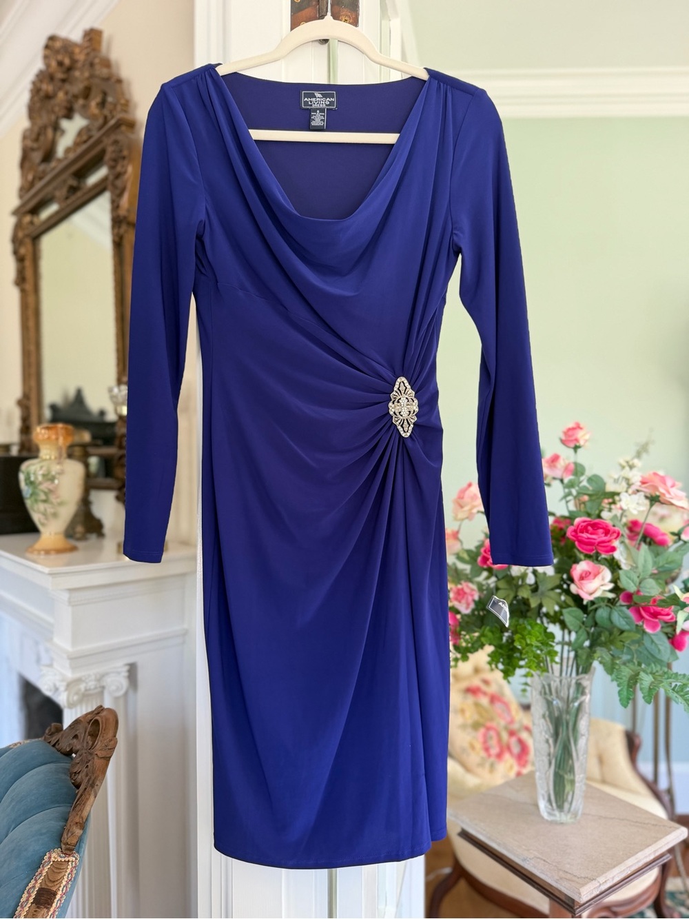 Cobalt Blue Drape-Front Cocktail Dress, size 6